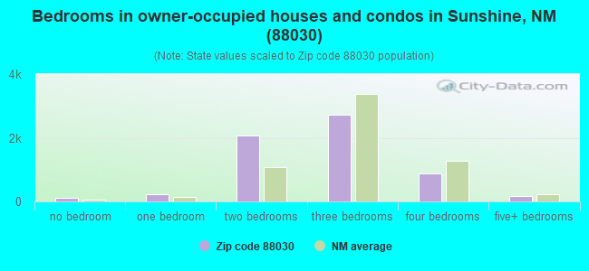 Bedrooms in owner-occupied houses and condos in Sunshine, NM (88030) 