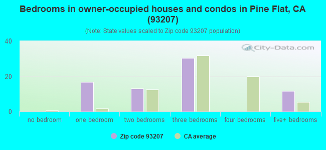 Bedrooms in owner-occupied houses and condos in Pine Flat, CA (93207) 