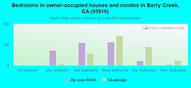 Bedrooms in owner-occupied houses and condos in Berry Creek, CA (95916) 