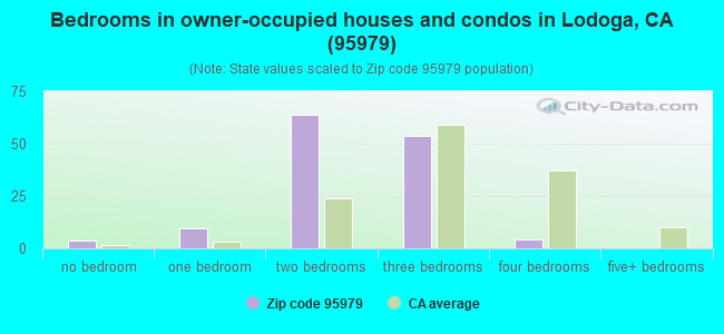 Bedrooms in owner-occupied houses and condos in Lodoga, CA (95979) 