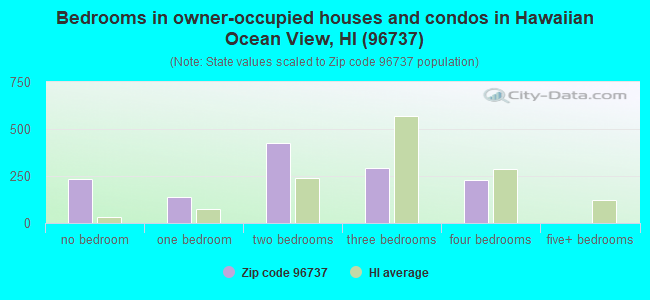 Bedrooms in owner-occupied houses and condos in Hawaiian Ocean View, HI (96737) 