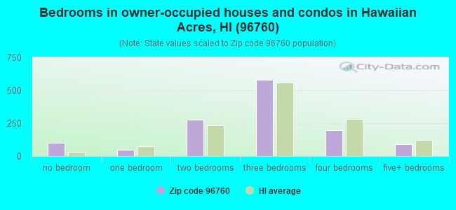 Bedrooms in owner-occupied houses and condos in Hawaiian Acres, HI (96760) 
