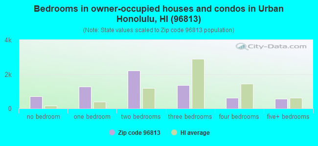 Bedrooms in owner-occupied houses and condos in Urban Honolulu, HI (96813) 