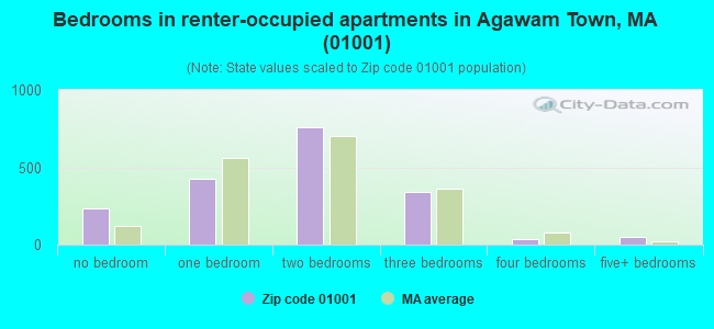 Bedrooms in renter-occupied apartments in Agawam Town, MA (01001) 