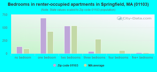 Bedrooms in renter-occupied apartments in Springfield, MA (01103) 