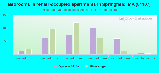 Bedrooms in renter-occupied apartments in Springfield, MA (01107) 