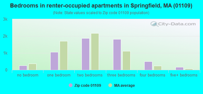 Bedrooms in renter-occupied apartments in Springfield, MA (01109) 