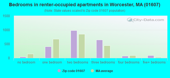 Bedrooms in renter-occupied apartments in Worcester, MA (01607) 