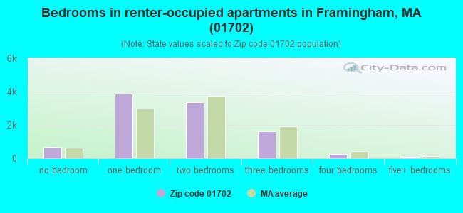 Bedrooms in renter-occupied apartments in Framingham, MA (01702) 