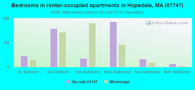 Bedrooms in renter-occupied apartments in Hopedale, MA (01747) 