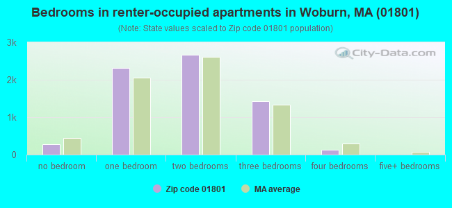 Bedrooms in renter-occupied apartments in Woburn, MA (01801) 