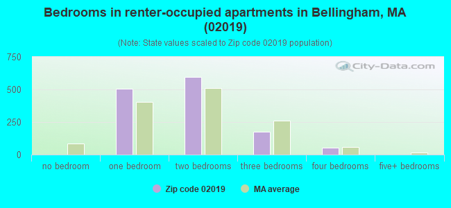 Bedrooms in renter-occupied apartments in Bellingham, MA (02019) 