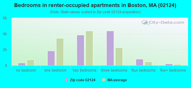 Bedrooms in renter-occupied apartments in Boston, MA (02124) 