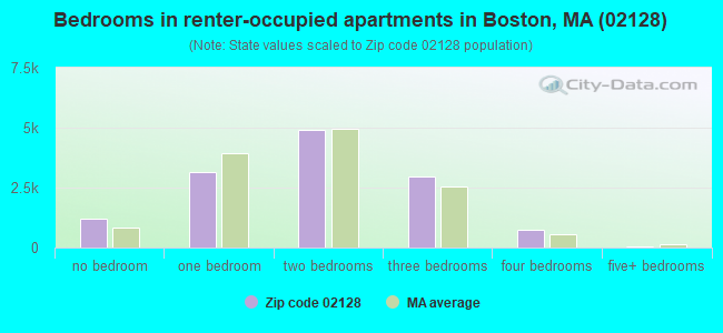 Bedrooms in renter-occupied apartments in Boston, MA (02128) 