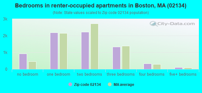 Bedrooms in renter-occupied apartments in Boston, MA (02134) 