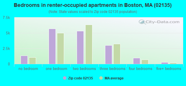 Bedrooms in renter-occupied apartments in Boston, MA (02135) 