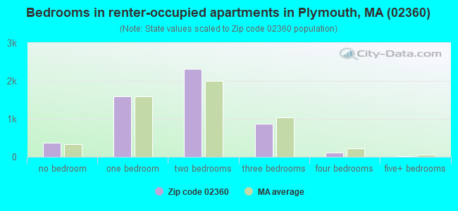 Bedrooms in renter-occupied apartments in Plymouth, MA (02360) 