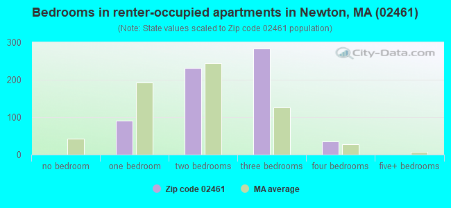 Bedrooms in renter-occupied apartments in Newton, MA (02461) 