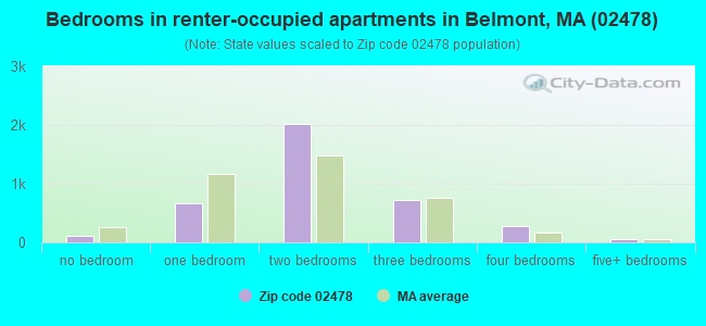 Bedrooms in renter-occupied apartments in Belmont, MA (02478) 