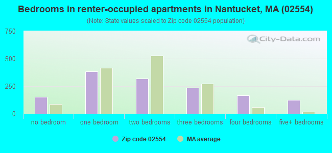 Bedrooms in renter-occupied apartments in Nantucket, MA (02554) 