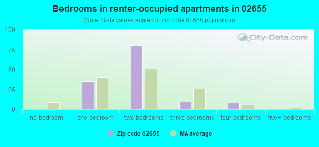Bedrooms in renter-occupied apartments in 02655 
