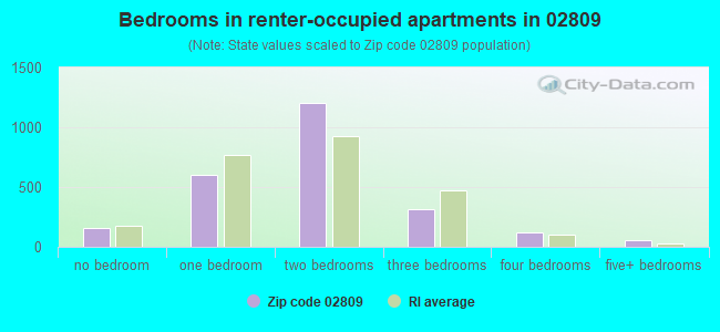 Bedrooms in renter-occupied apartments in 02809 