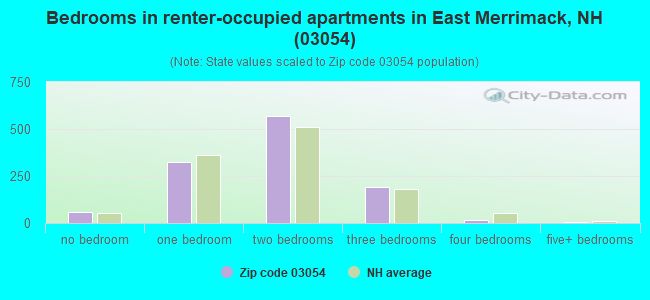 Bedrooms in renter-occupied apartments in East Merrimack, NH (03054) 