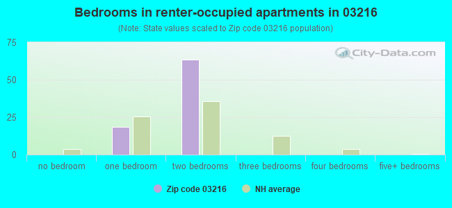Bedrooms in renter-occupied apartments in 03216 