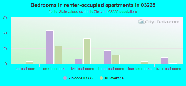 Bedrooms in renter-occupied apartments in 03225 