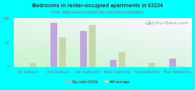 Bedrooms in renter-occupied apartments in 03234 