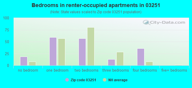 Bedrooms in renter-occupied apartments in 03251 