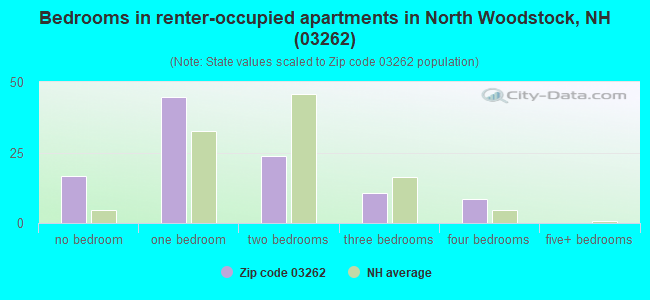 Bedrooms in renter-occupied apartments in North Woodstock, NH (03262) 