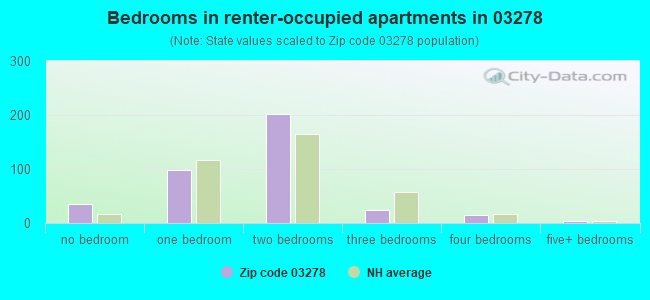 Bedrooms in renter-occupied apartments in 03278 