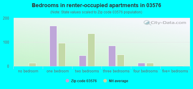 Bedrooms in renter-occupied apartments in 03576 