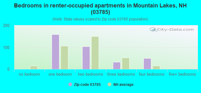 Bedrooms in renter-occupied apartments in Mountain Lakes, NH (03785) 