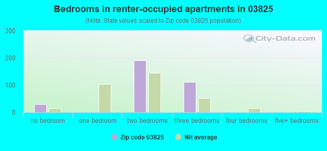 Bedrooms in renter-occupied apartments in 03825 