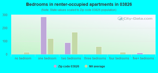 Bedrooms in renter-occupied apartments in 03826 