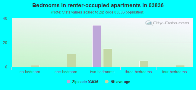 Bedrooms in renter-occupied apartments in 03836 