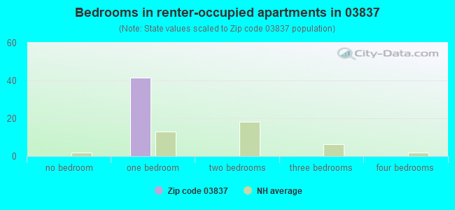 Bedrooms in renter-occupied apartments in 03837 