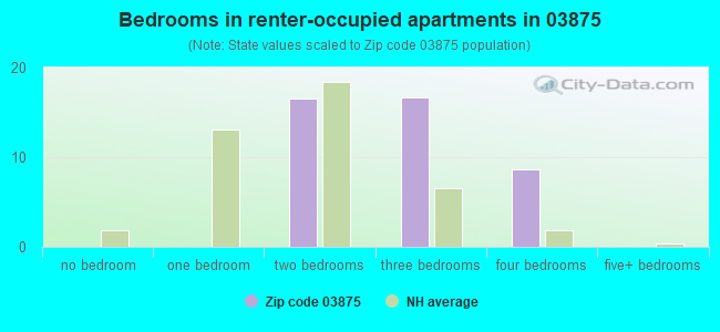 Bedrooms in renter-occupied apartments in 03875 