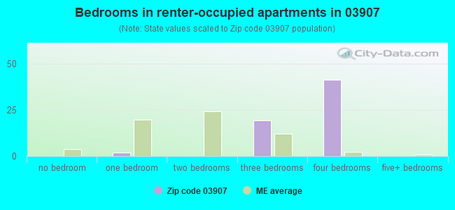 Bedrooms in renter-occupied apartments in 03907 