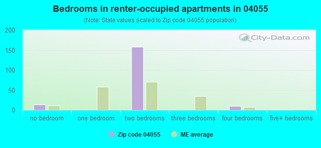 Bedrooms in renter-occupied apartments in 04055 