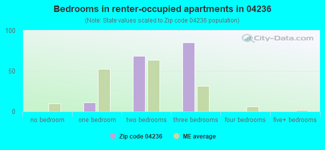 Bedrooms in renter-occupied apartments in 04236 