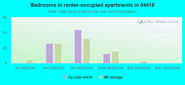 Bedrooms in renter-occupied apartments in 04418 