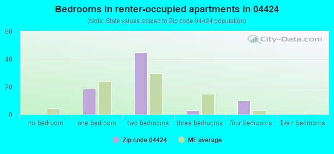 Bedrooms in renter-occupied apartments in 04424 