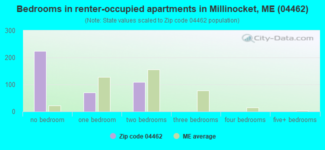 Bedrooms in renter-occupied apartments in Millinocket, ME (04462) 