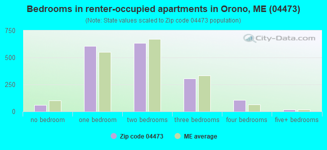 Bedrooms in renter-occupied apartments in Orono, ME (04473) 