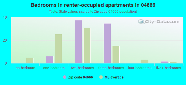 Bedrooms in renter-occupied apartments in 04666 