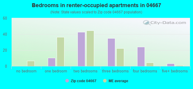 Bedrooms in renter-occupied apartments in 04667 
