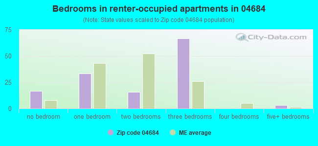 Bedrooms in renter-occupied apartments in 04684 